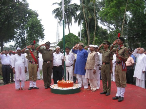 BNMU VC flag hoisting at University campus .