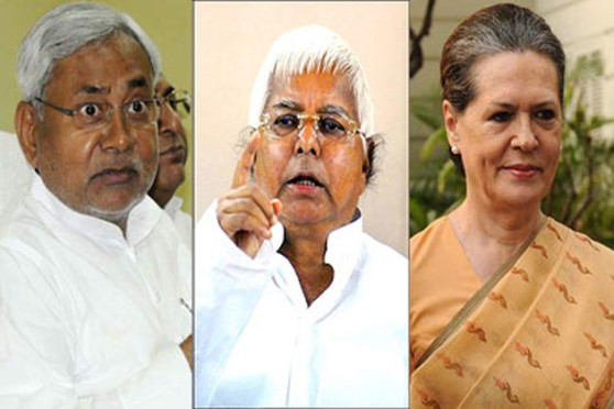 Nitish Kumar, Lalu Prasad and Soniya Gandhi in Mahagathbandhan .