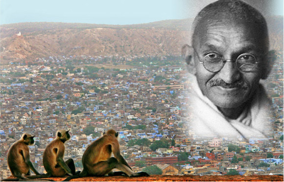 Mahatma Ghandhi with his Monkeys