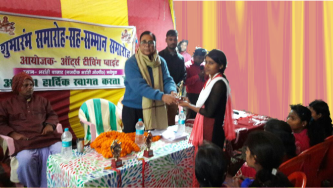 Dr.Madhepuri distributing medals & momentos to village girl students scoring highest marks in their classes.