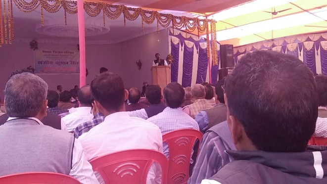 Dr.Sanjeeb Kumar Singh(MLC), after submitting Nomination Papers, Addressing the teacher-voters of all the 14 districts of Kosi Teachers Election Constituency at Kala Bhawan , Purnea.