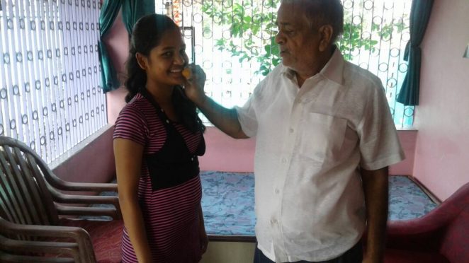 Khushi Pransukhka CBSE 10th Board Exam 2017 topper from Haryana State with her Grand Father Shri Yogendra Prashad Pransukhka , President of Madhepura Zila Vyapar Sangh , at Madhepura residence .