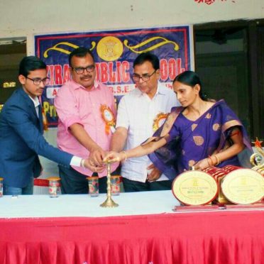 Chief Guest Dr.Bhupendra Madhepuri , SDM Sanjay Kumar Nirala , Director Kiran Prakash & MD Aman Prakash inaugurating the Prize Distribution Ceremony at Kiran Public School Madhepura.