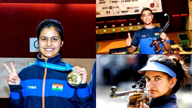 Manu Bhakar , Shahzar Rizvi, Anjum Mudgil won Gold in Shooting Wordcup.