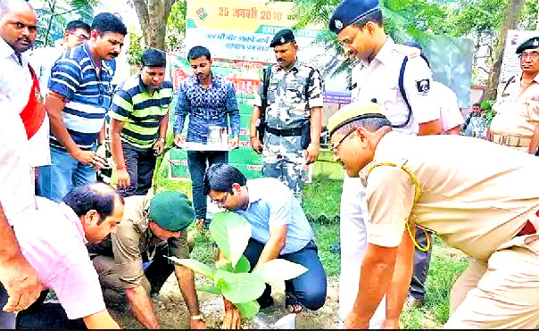 Madhepura DM along with SP and other officers doing plantation at Madhepura Samaharnalaya Campus Madhepura .