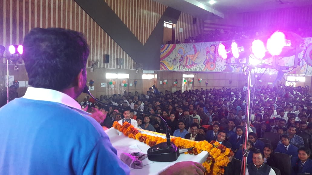 Mathematician Anand Kumar addressing at BN Mandal Auditorium Madhepura.