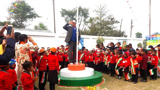 Dr.Bhupendra Narayan Yadav Madhepuri giving salute to tri-colour after flag hoisting at APJ Abdul Kalam Park Madhepura.