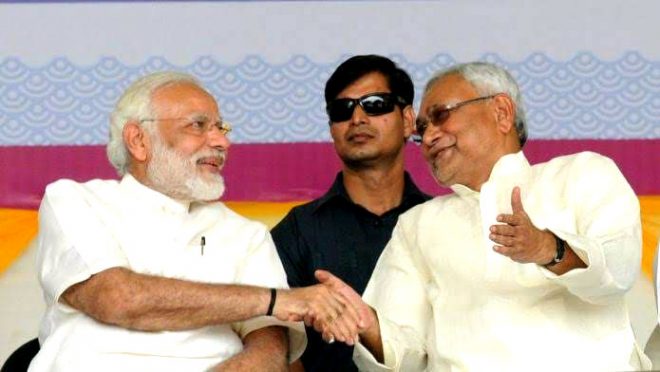 Modi & Nitish kumar celebrating Lok Sabha election victory.