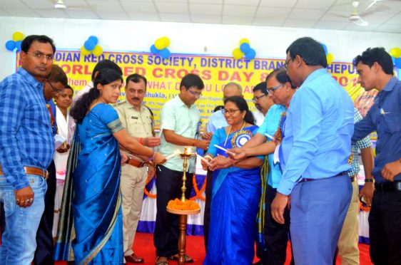 DM Navdeep Shukla, SP Sanjay Kumar , Samajsevi Dr.Bhupendra Madhepuri and others inaugurating World Red Cross Day Function at Bhupendra Kala Bhawan Madhepura.