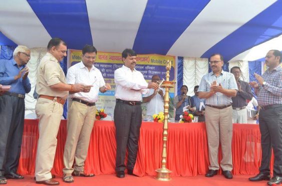 State Commissioner Dr.Shivajee Kumar, DM Navdeep Shukla, SP Sanjay Kumar inaugurating People's Court for persons with disabilities at Rasbihari High School, Madhepura.