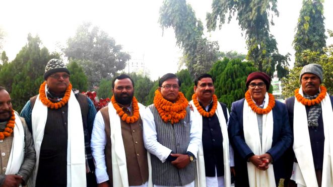 Senior JDU Leader Dr.Bhupendra Narayan Yadav Madhepuri, Newly nominated Zila Dalit Adhyaksh Dr.Naresh Paswan and other JDU neta .