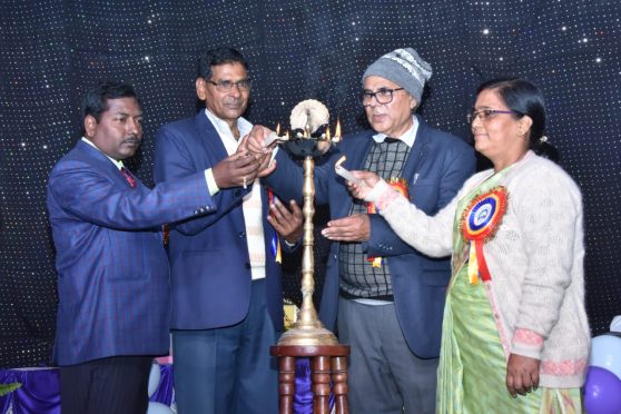 Samajsevi Dr.Bhupendra Madhepuri along with Chandrika Yadav and others inaugurating Tulsi Public School's Annual Day function at BP Mandal Nagar Bhawan, Shahid Chulhai Marg Madhepura.