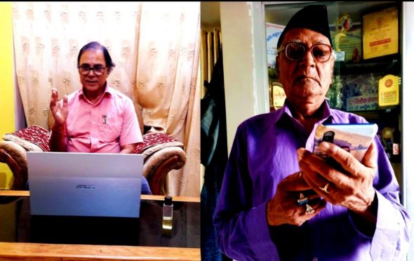 Secretary Dr.Bhupendra Narayan Yadav Madhepuri and President Harishankar Shrivastav Shalabh taking part in online Tulsi Jayanti under the banner of Kaushiki Sahitya Sammelan Madhepura during Corona pandemic.