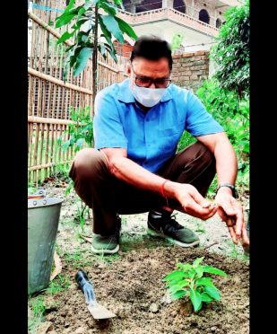 Dr.Bhupendra Madhepuri doing plantation on the occasion of Father's Day.