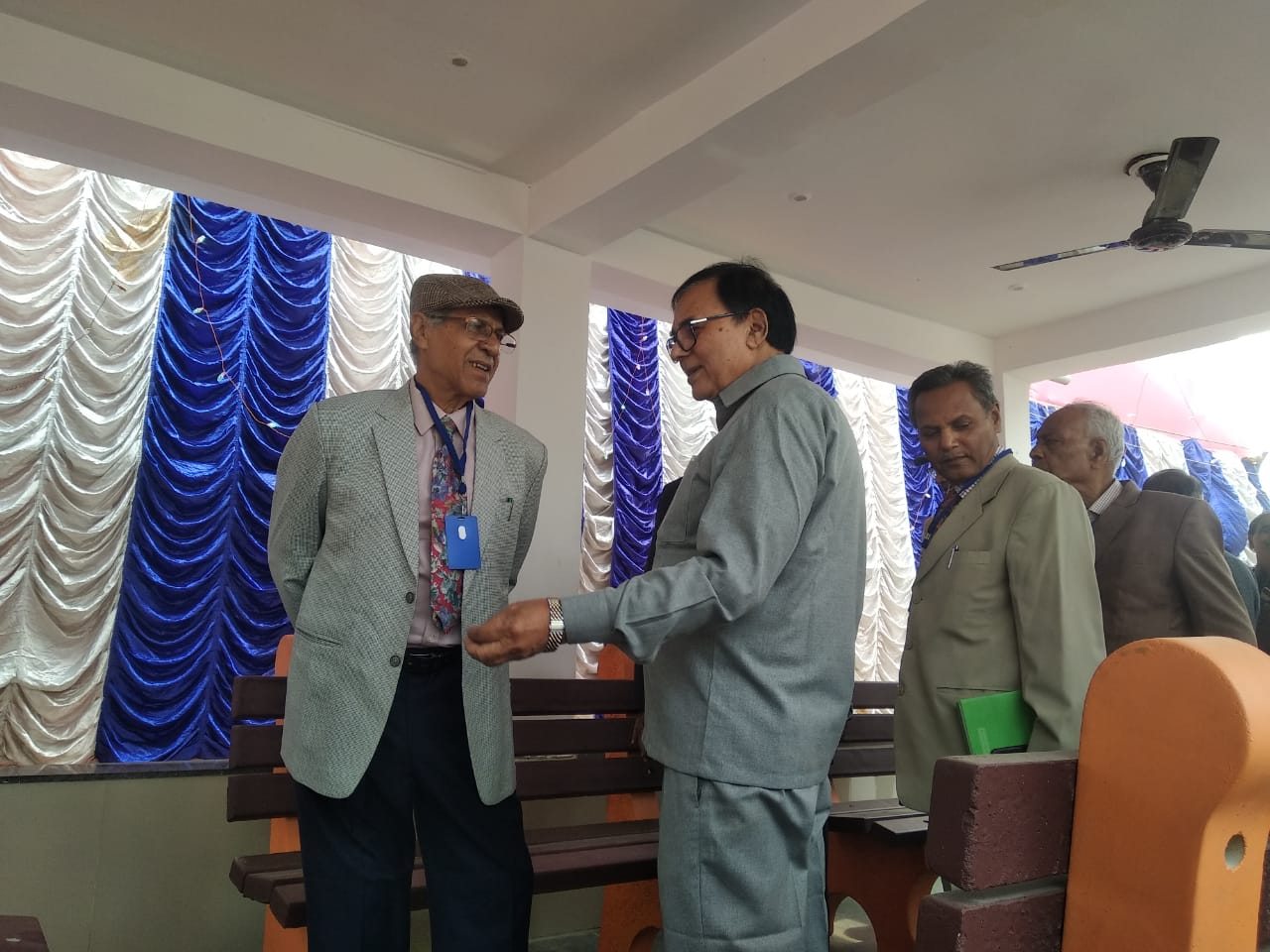 Dr.Madhepuri discussing the utility of newly constructed Dr.Mahavir Pratibh Peeth with former Vice-Chancellor BNMU Prof.AK.Ray in the campus of BNMV College, Sahugarh-Madhepura.