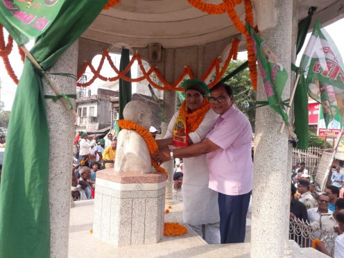 Dr.Bhupendra Narayan Yadav Madhepuri with Education Minister Prof.Chandrashekhar at Bhupendra Chowk.